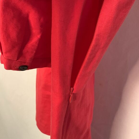 Boden Poppy Red Cotton Linen Blend Pleat Button Front 3/4 Sleeve Dress Size 4 - Picture 10 of 15